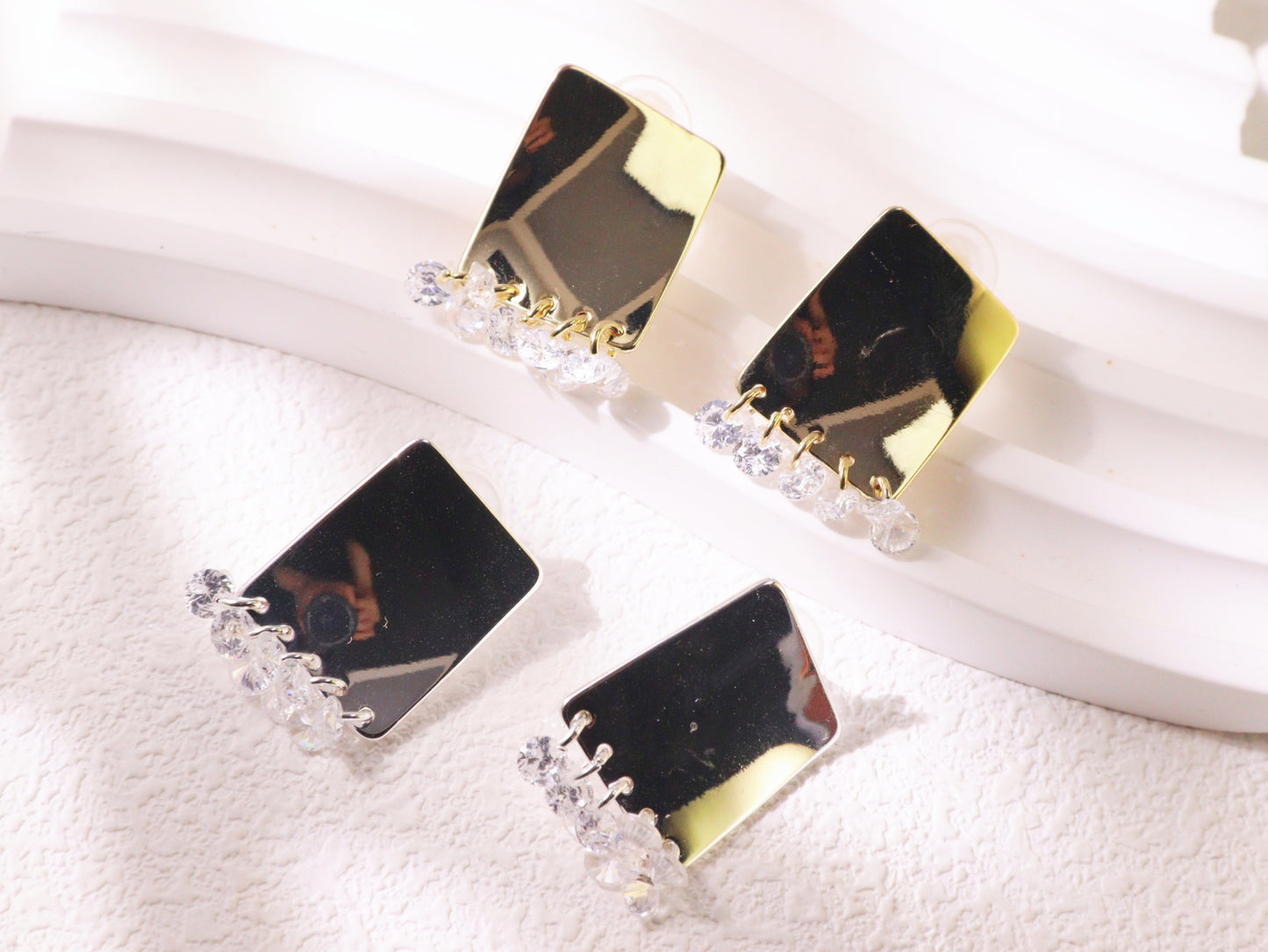 Mirror Finish Crystal Fringe Earrings