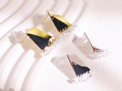 Mirror Finish Crystal Fringe Earrings
