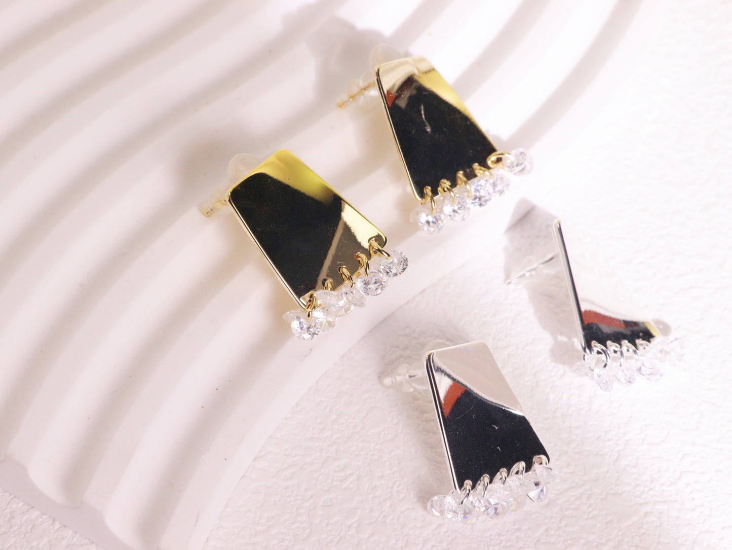 Mirror Finish Crystal Fringe Earrings