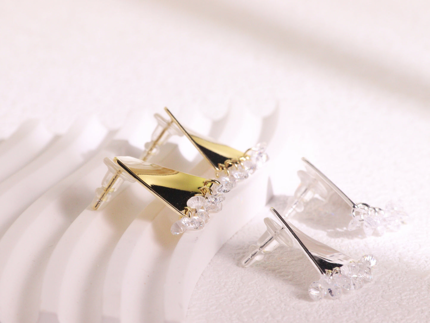 Mirror Finish Crystal Fringe Earrings