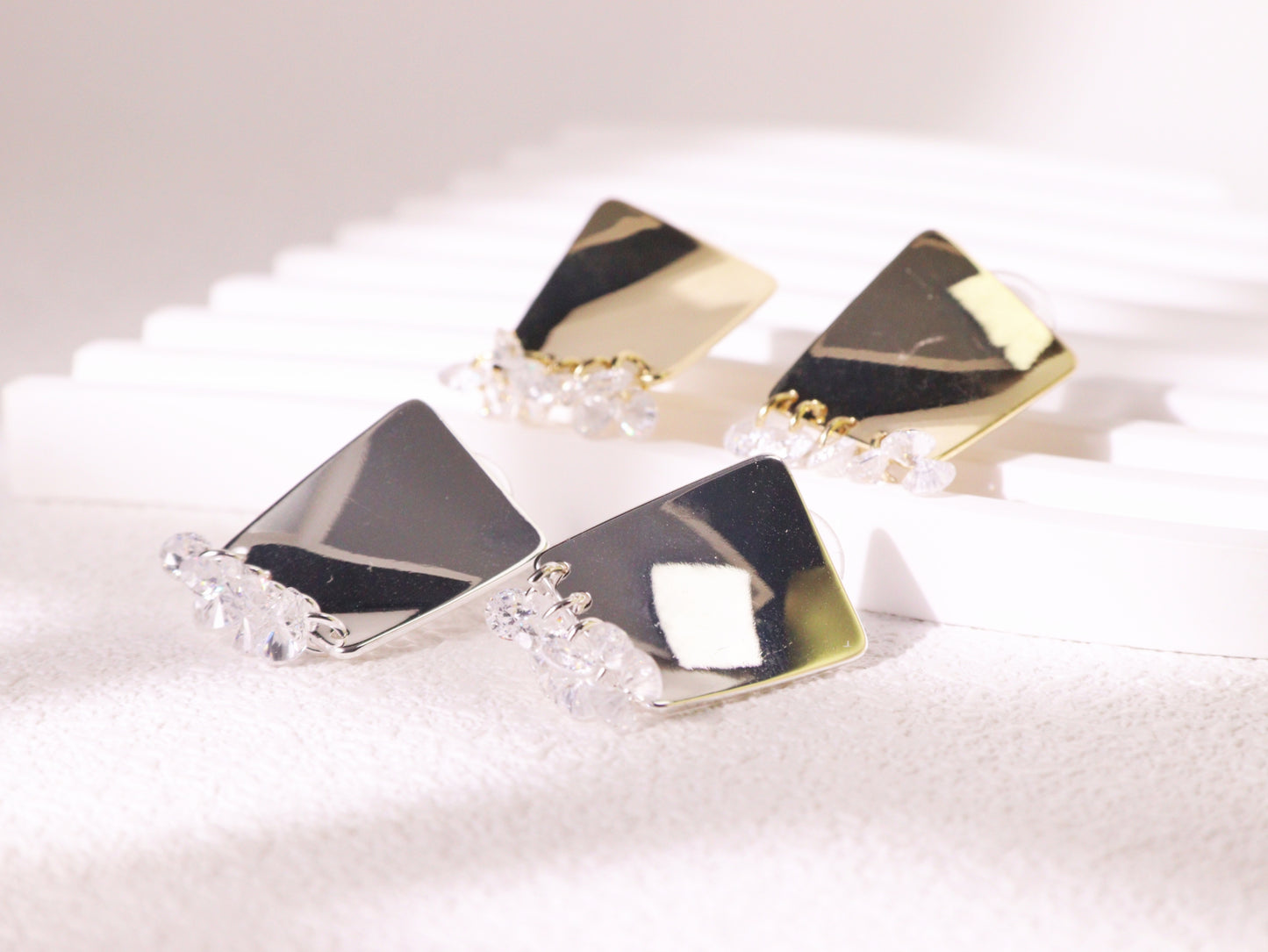 Mirror Finish Crystal Fringe Earrings