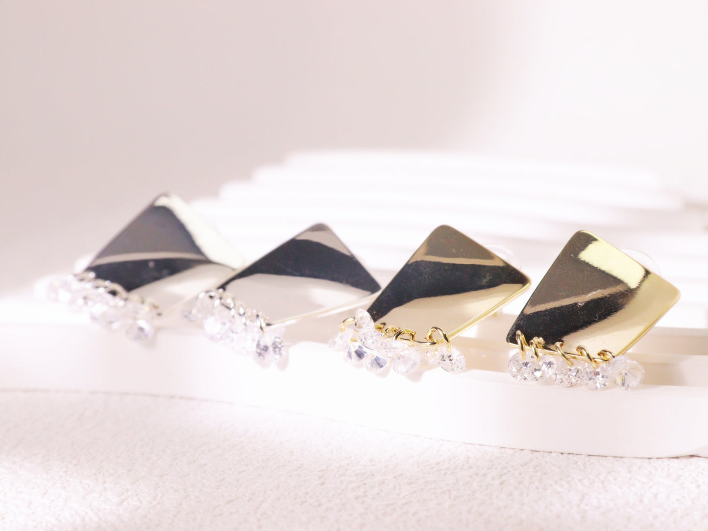 Mirror Finish Crystal Fringe Earrings