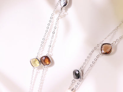 Crystal & Baroque Pearl Long Chain Necklace – Silver Tone Layering Jewelry (82cm)