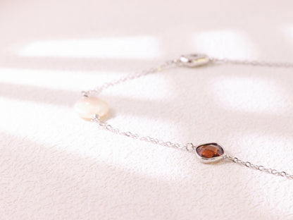 Crystal & Baroque Pearl Long Chain Necklace – Silver Tone Layering Jewelry (82cm)