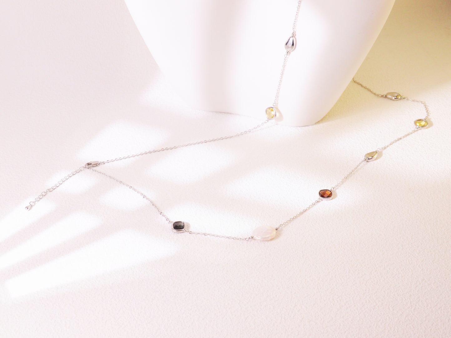 Crystal & Baroque Pearl Long Chain Necklace – Silver Tone Layering Jewelry (82cm)