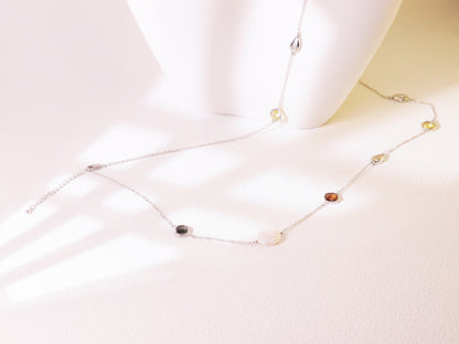 Crystal & Baroque Pearl Long Chain Necklace – Silver Tone Layering Jewelry (82cm)