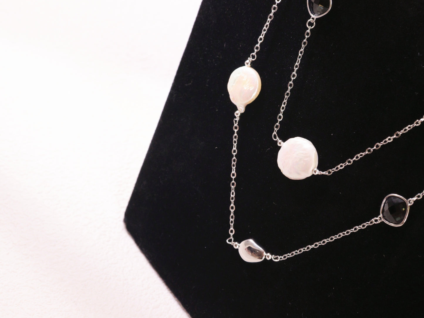 Crystal & Baroque Pearl Long Chain Necklace – Silver Tone Layering Jewelry (82cm)