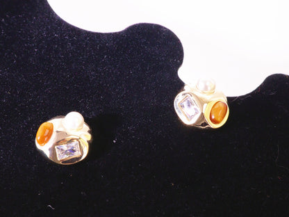 Vintage Pearl & Zircon Statement Stud Earrings