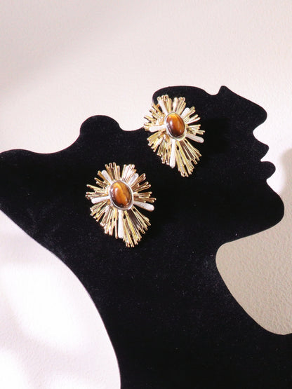 Radiant Tiger Eye Sunburst Earrings