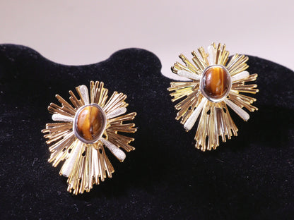 Radiant Tiger Eye Sunburst Earrings