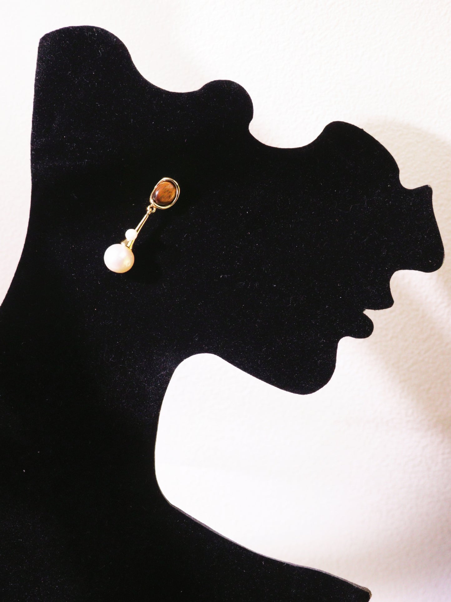 Tiger Eye & Freshwater Pearl Drop Earrings