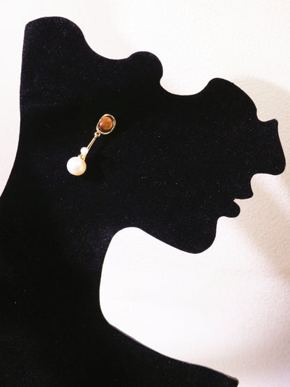 Tiger Eye & Freshwater Pearl Drop Earrings