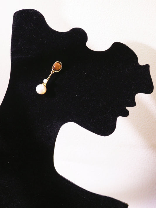 Tiger Eye & Freshwater Pearl Drop Earrings