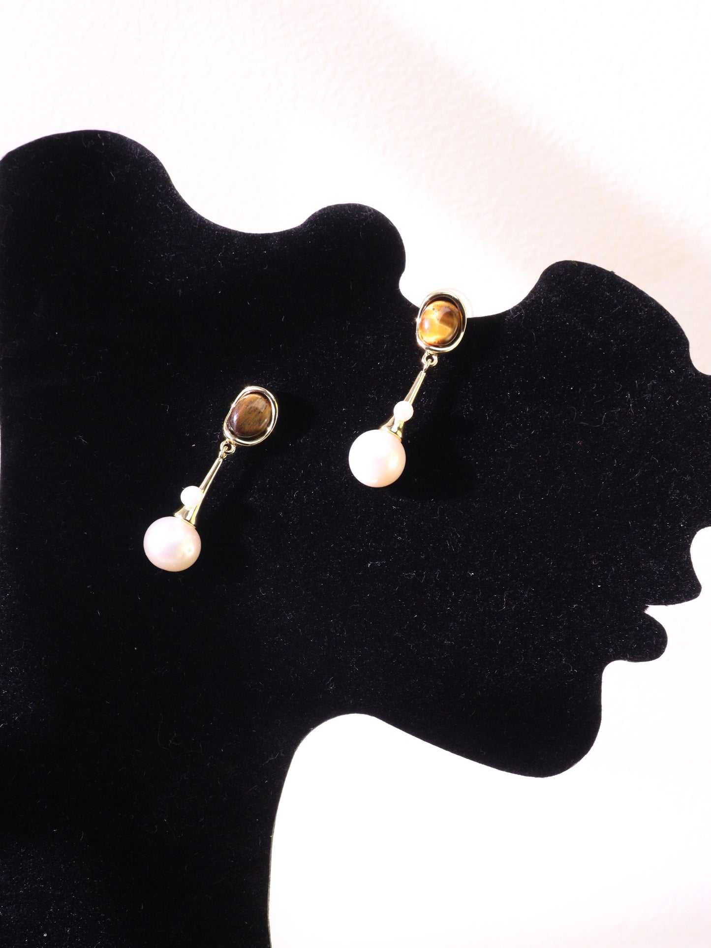 Tiger Eye & Freshwater Pearl Drop Earrings