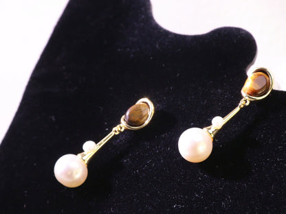 Tiger Eye & Freshwater Pearl Drop Earrings