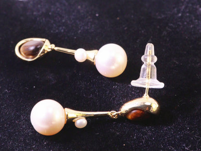 Tiger Eye & Freshwater Pearl Drop Earrings