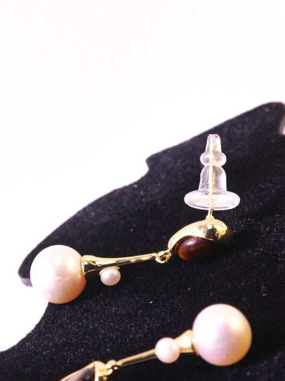 Tiger Eye & Freshwater Pearl Drop Earrings