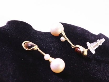 Tiger Eye & Freshwater Pearl Drop Earrings