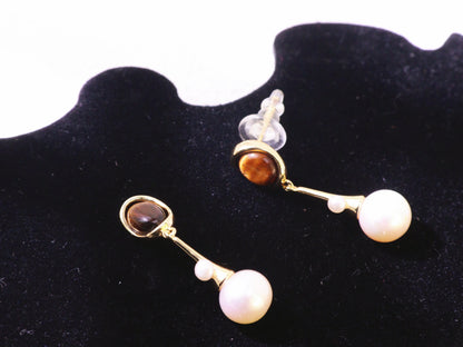 Tiger Eye & Freshwater Pearl Drop Earrings