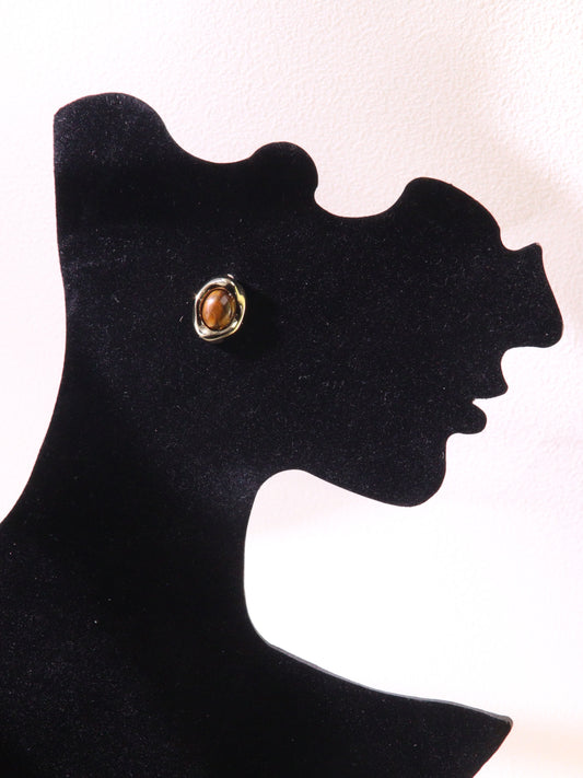 Tiger Eye Oval Stud Earrings