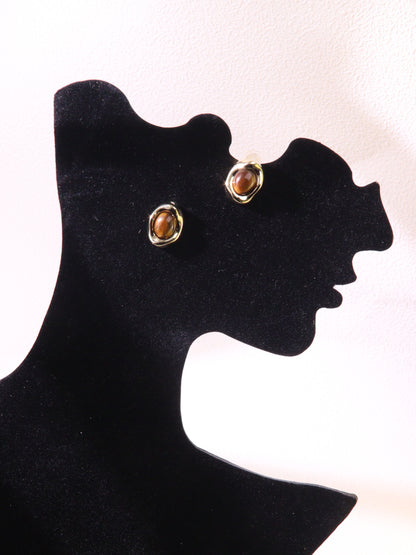 Tiger Eye Oval Stud Earrings