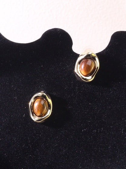 Tiger Eye Oval Stud Earrings