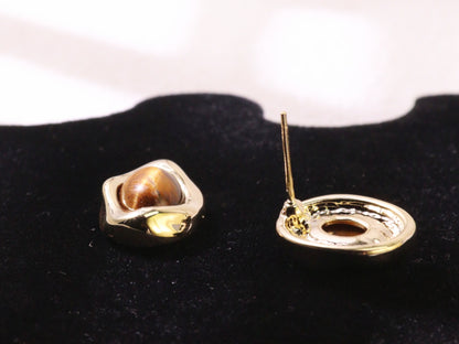 Tiger Eye Oval Stud Earrings