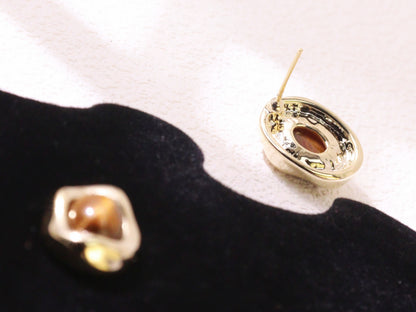 Tiger Eye Oval Stud Earrings