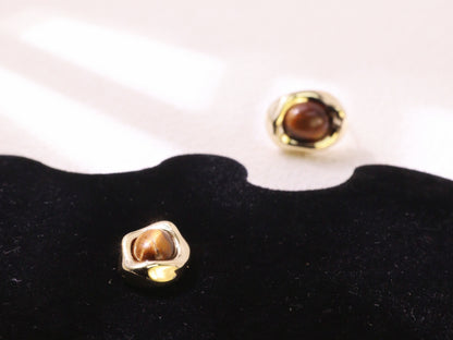 Tiger Eye Oval Stud Earrings