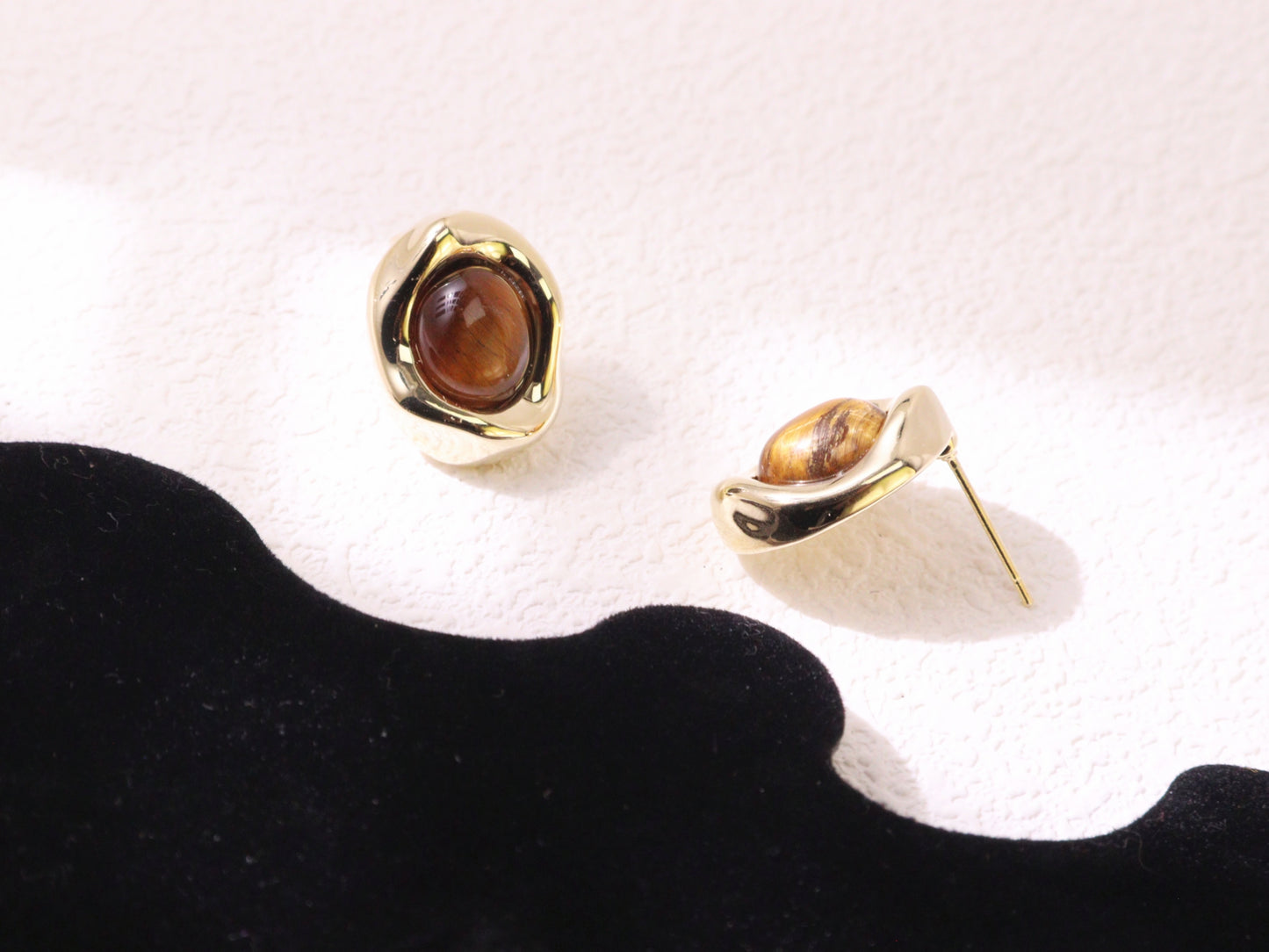 Tiger Eye Oval Stud Earrings