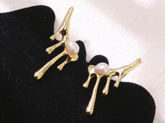 Organic Pearl Drip Statement Earrings
