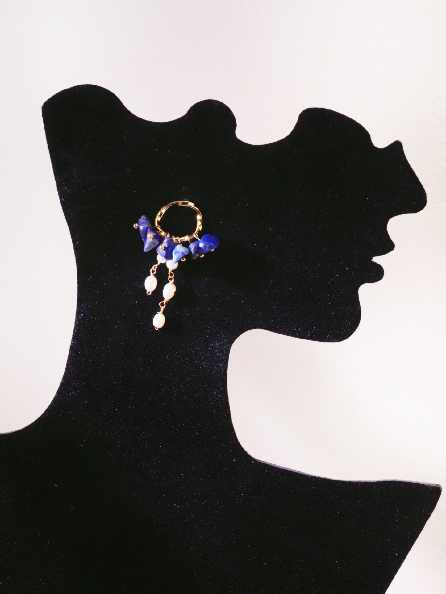 Natural Gemstone & Pearl Dangle Hoops – Turquoise or Lapis Lazuli Gold Dangles