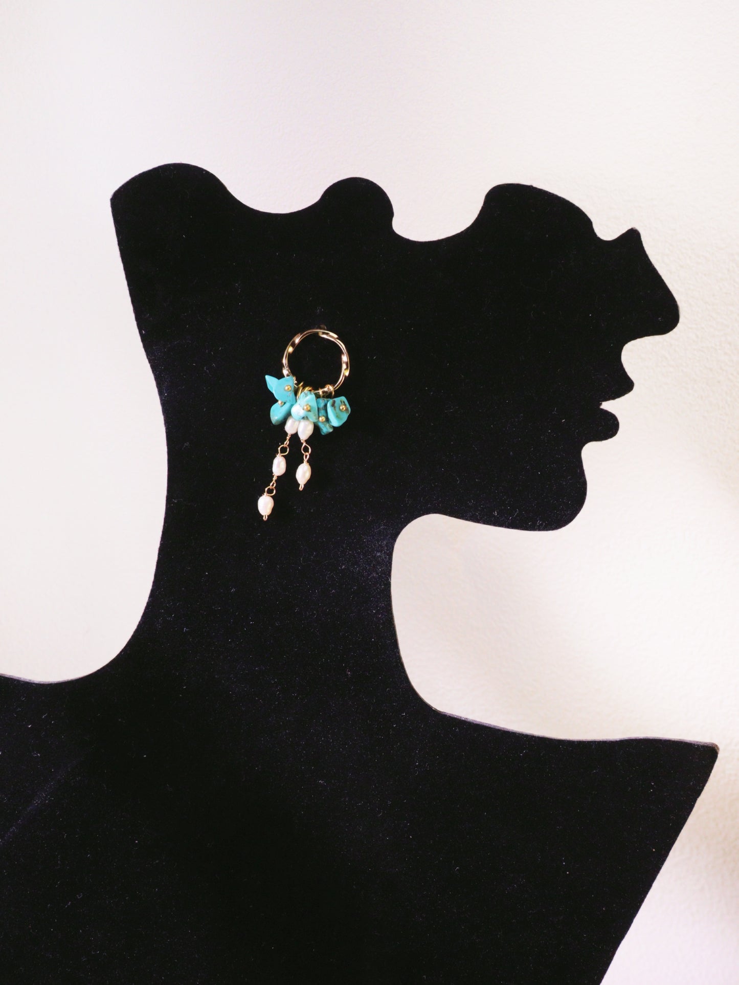 Natural Gemstone & Pearl Dangle Hoops – Turquoise or Lapis Lazuli Gold Dangles
