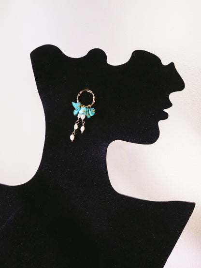 Natural Gemstone & Pearl Dangle Hoops – Turquoise or Lapis Lazuli Gold Dangles