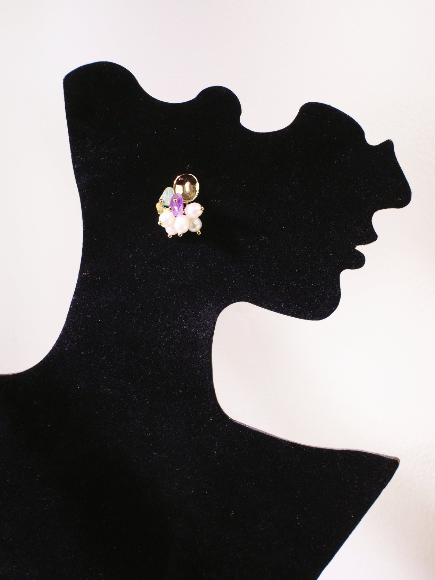 Freshwater Pearl & Mixed Gemstone Studs – Gold Plated Amethyst & Citrine (2cm)