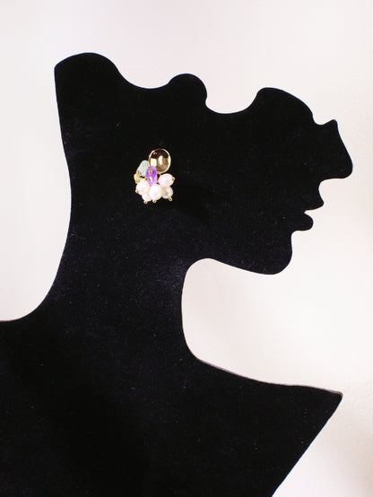 Freshwater Pearl & Mixed Gemstone Studs – Gold Plated Amethyst & Citrine (2cm)