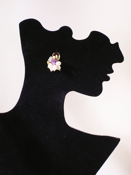 Freshwater Pearl & Mixed Gemstone Studs – Gold Plated Amethyst & Citrine (2cm)