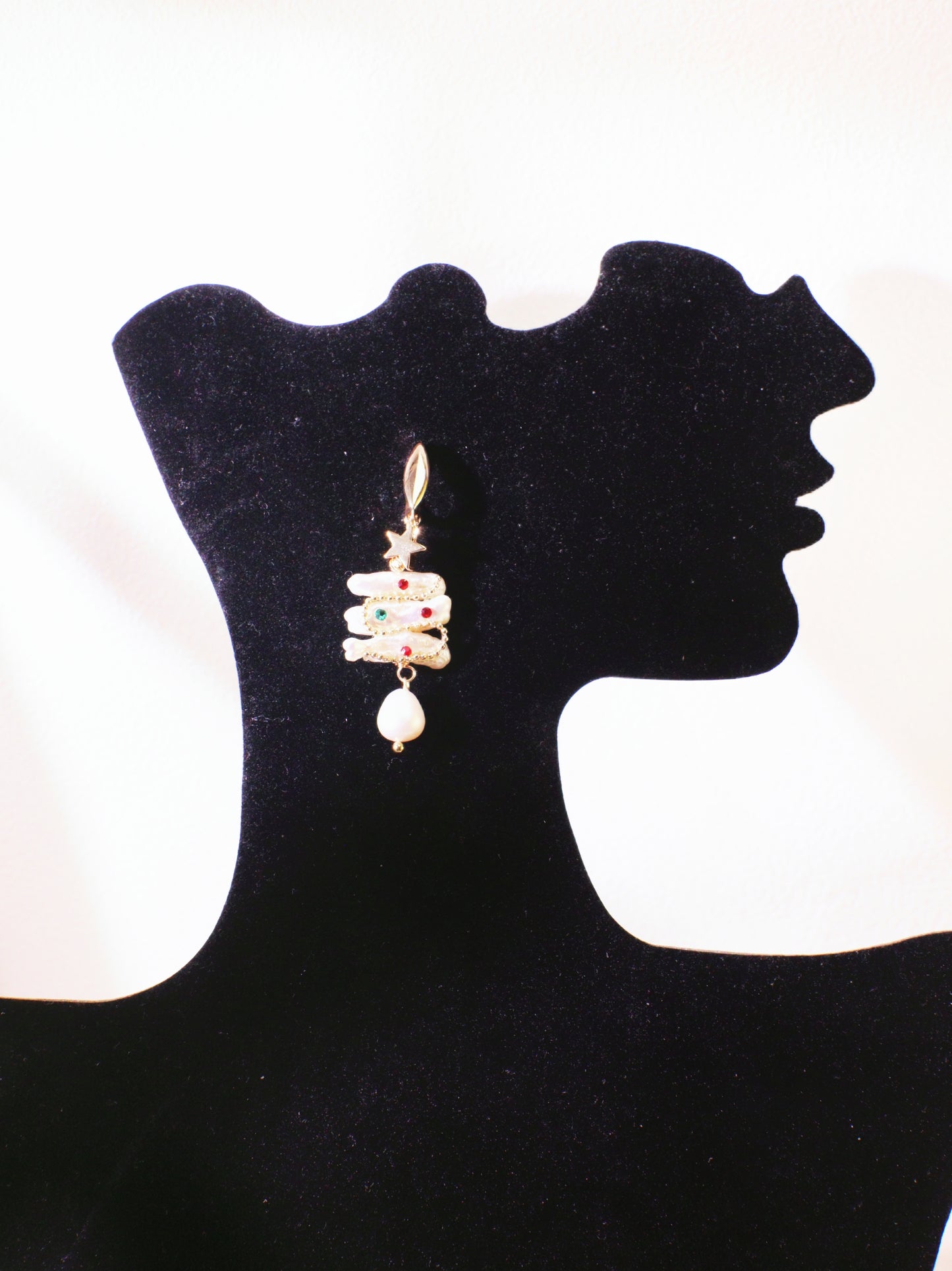 Christmas Tree Baroque Pearl Earrings – Festive Gold Plated Holiday Jewelry Gift