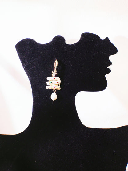 Christmas Tree Baroque Pearl Earrings – Festive Gold Plated Holiday Jewelry Gift