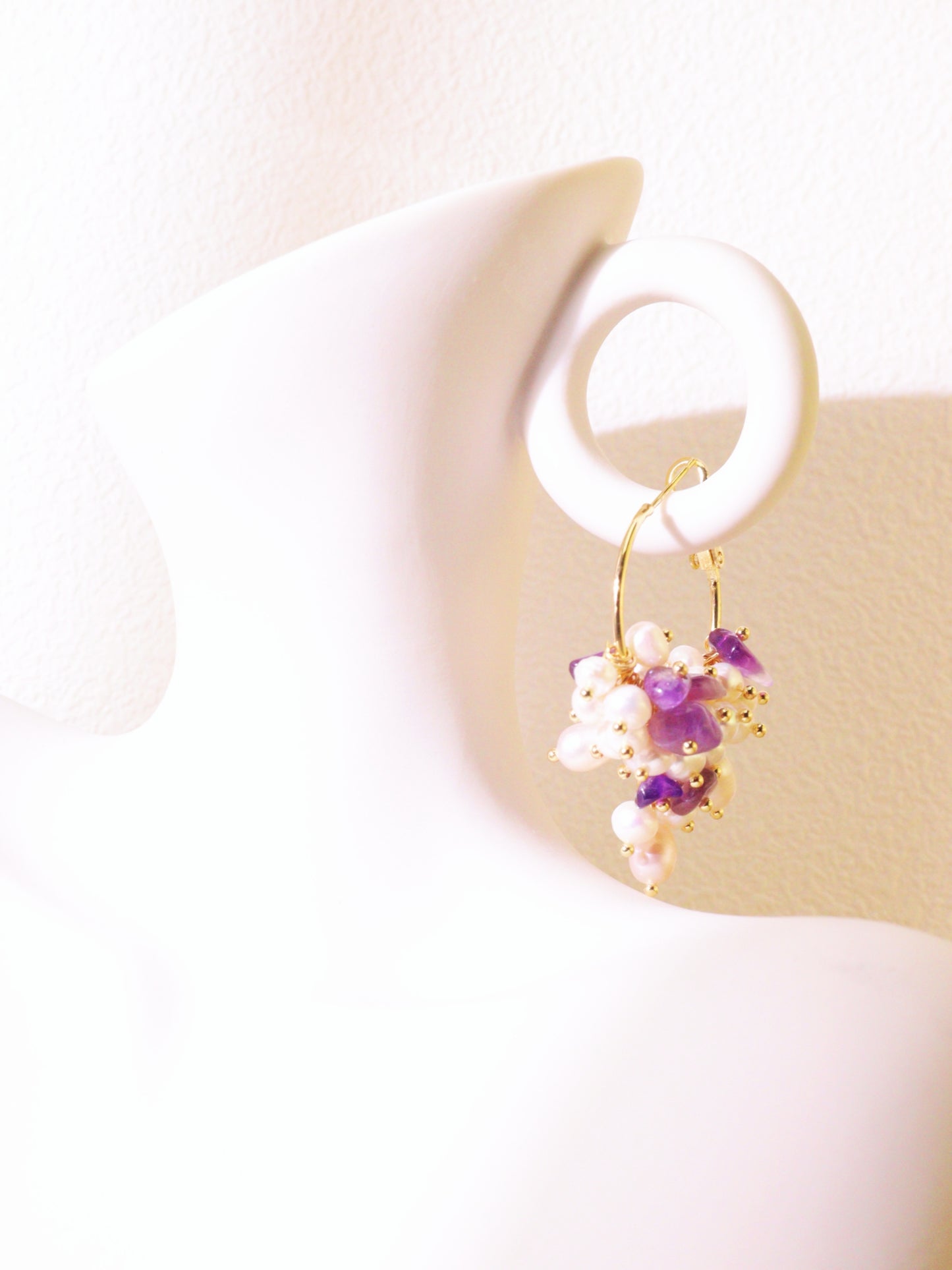 Gemstone Cluster Pearl Hoop Earrings – Amethyst & Turquoise Gold Accents