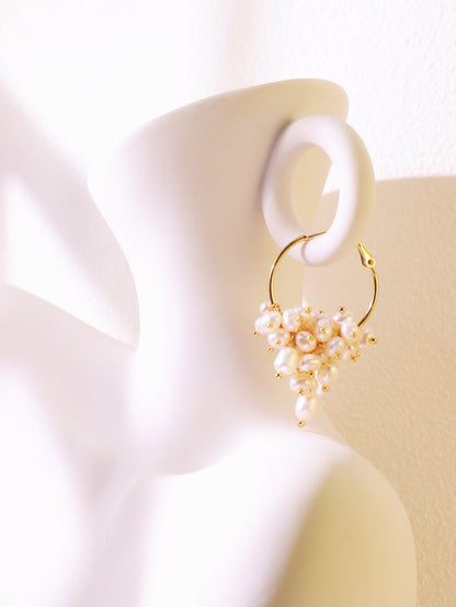 Gemstone Cluster Pearl Hoop Earrings – Amethyst & Turquoise Gold Accents