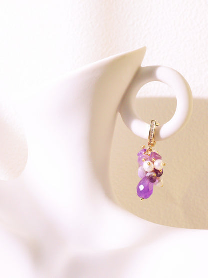 Amethyst Pearl Cluster Ear Clips – Gold Plated Brass