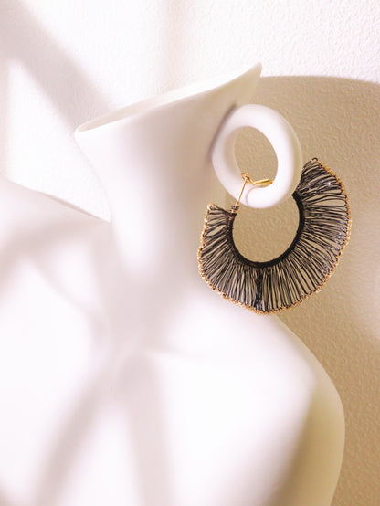Black and Gold Fan Hoop Earrings – Large 6cm Statement Half-Circle Dangles
