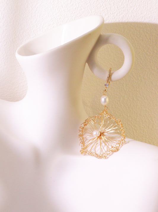 Wire Crochet Sunflower Dangle Earrings – Luxury Pearl Drop Statement Dangles