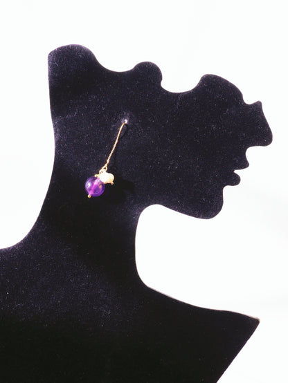 Amethyst & Pearl Botanical Threader Earrings