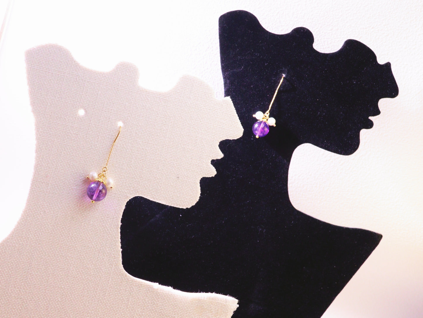 Amethyst & Pearl Botanical Threader Earrings