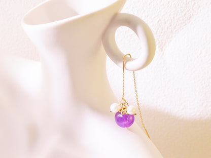 Amethyst & Pearl Botanical Threader Earrings