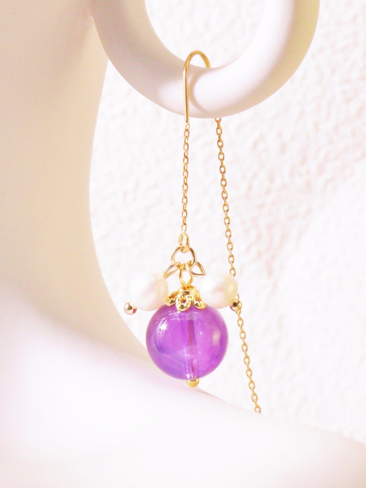 Amethyst & Pearl Botanical Threader Earrings