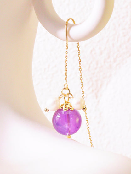 Amethyst & Pearl Botanical Threader Earrings
