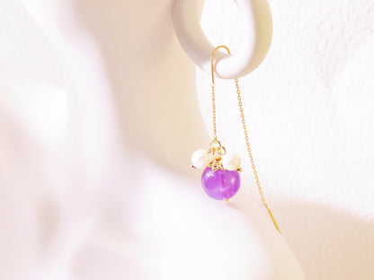 Amethyst & Pearl Botanical Threader Earrings